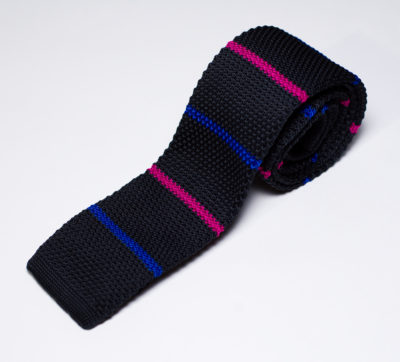 Retro Knit Necktie Black Striped Flat Tie