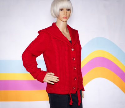 Vintage 1970s Red Hooded Cardigan