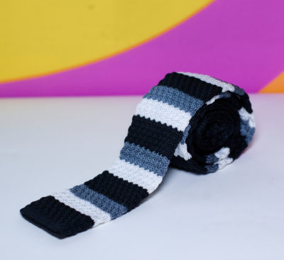 Retro Knit Necktie Black White Gray Striped