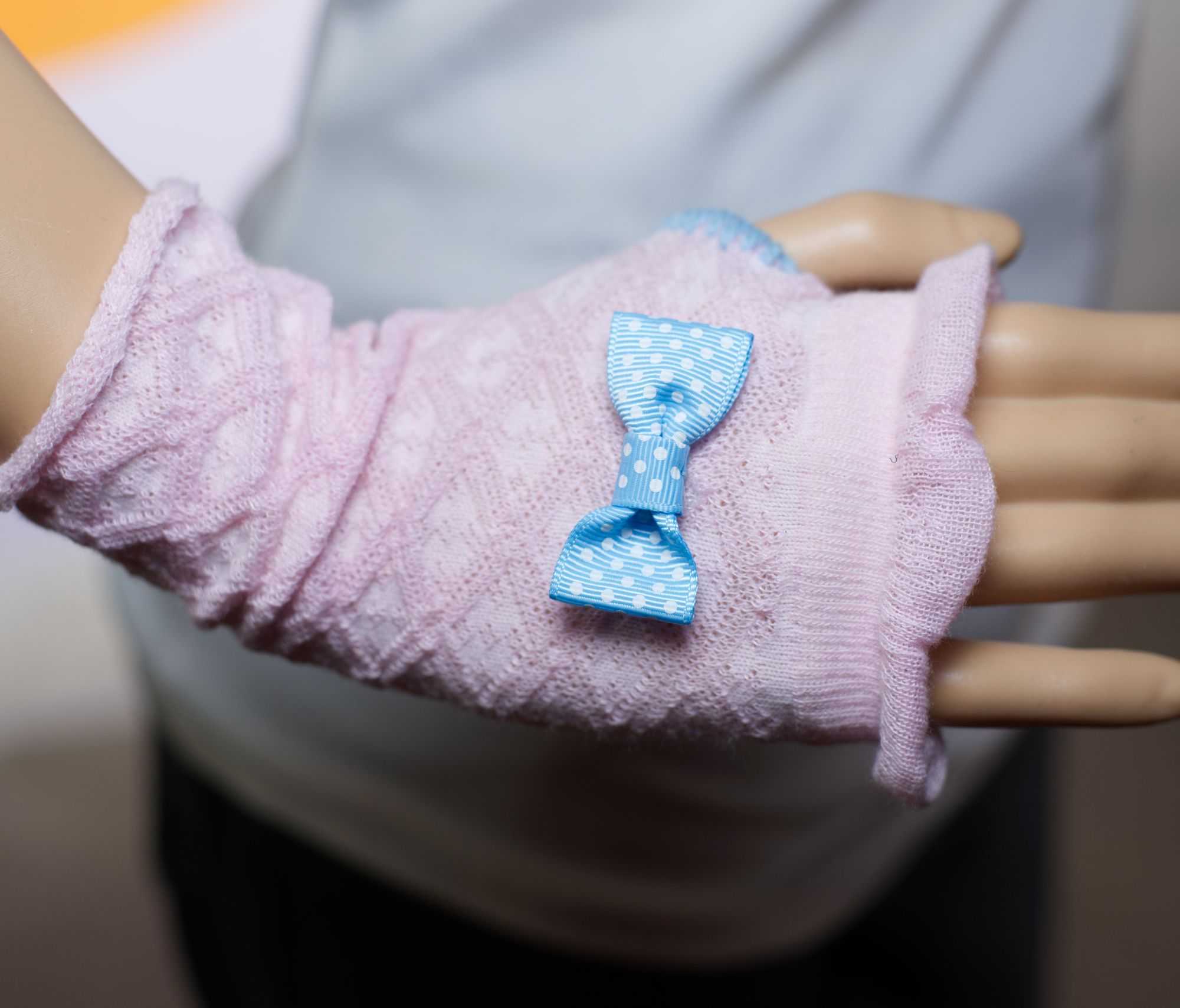 Pink and Blue Ruffled Fingerless Gloves