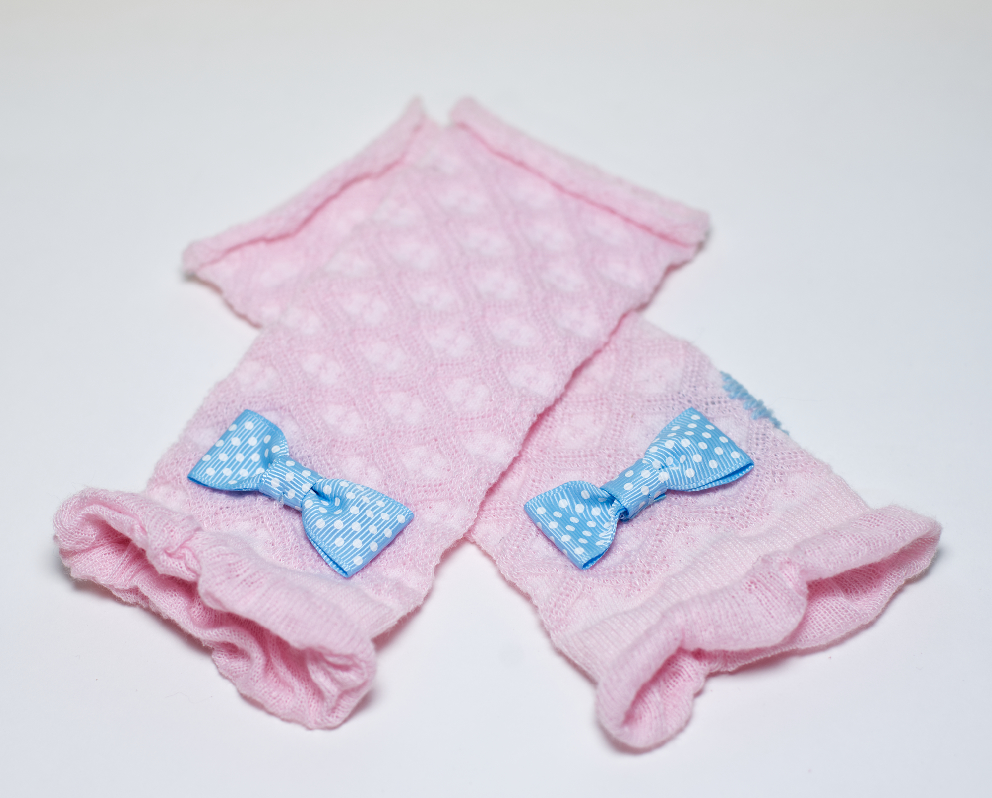 Pink and Blue Ruffled Fingerless Gloves - Image 3