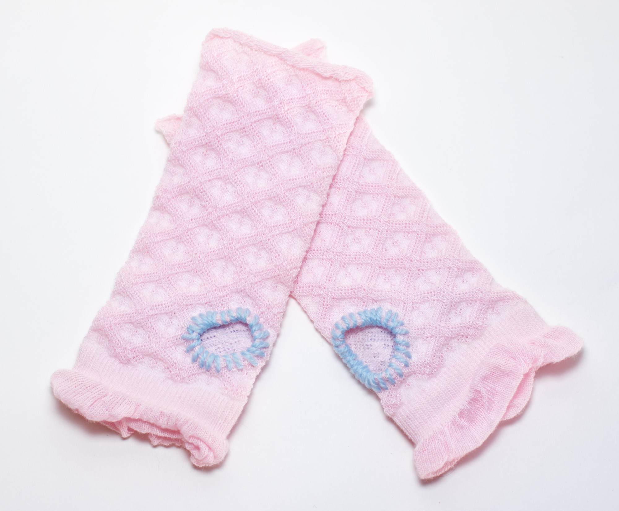 Pink and Blue Ruffled Fingerless Gloves - Image 4