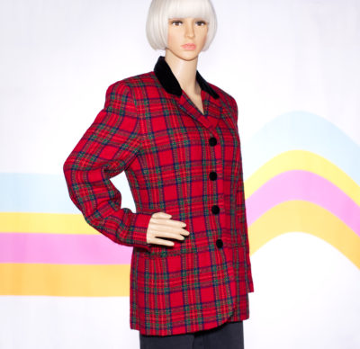 Vintage 1980s Wool Plaid Blazer Velvet Collar by Talbots