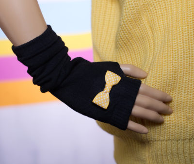Black Arm Warmers with A Yellow Bow / Fingerless Gloves
