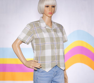 Vintage 1980s Plaid Cropped Button Up Shirt