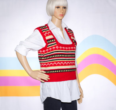 Vintage 1960s Red Fair Isle Sweater Vest
