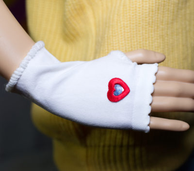 White with Red Heart Fingerless Gloves