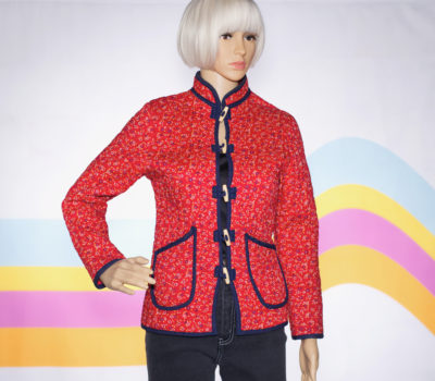 Vintage 1970s Red Quilted Toggle Button Jacket