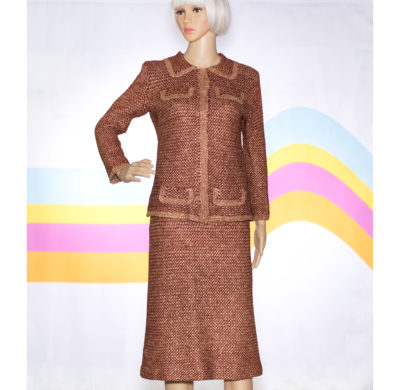 Vintage 1960s RARE Woven Knit Metallic Gold Skirt Suit
