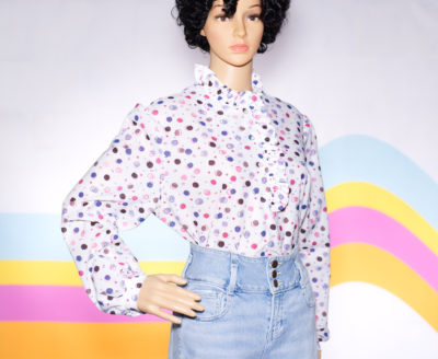 Vintage 1970s Ruffled Collar Polka Dot Blouse