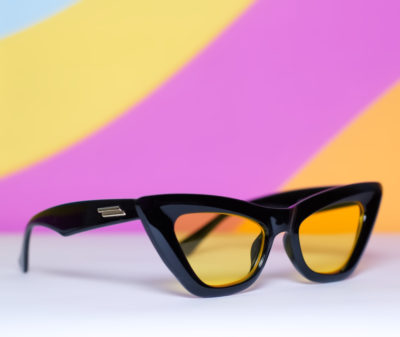 Retro Black Frame Cat Eye Sunglasses with Yellow Lenses