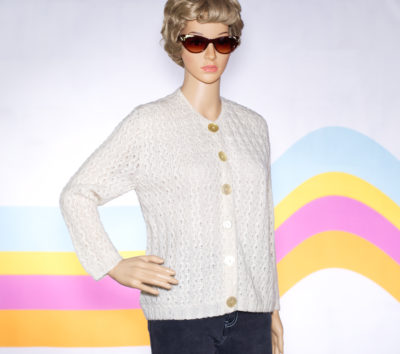 Vintage 50s/60s Chiffon Lined Cream Cardigan Sweater