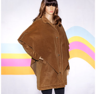 Vintage 1980s Brown Cord Caped Coat