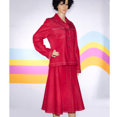 Vintage 1990s Red Denim Skirt and Jacket Set