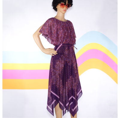 Vintage 1970s Boho Purple Scarf Dress