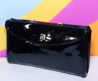Vintage 60s/70s Black Patent Handbag with a Lucite Handle