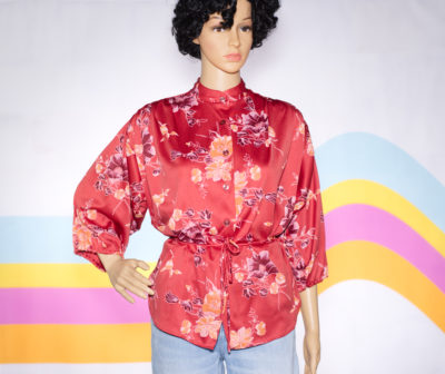 Vintage 1970s Boho Band Collar Belted Floral Top