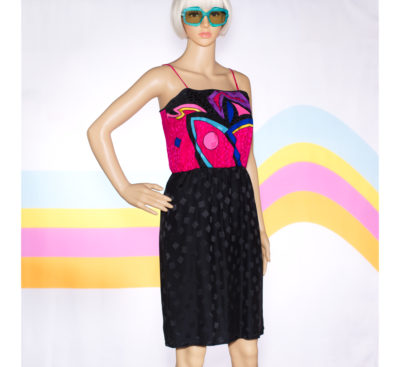 Vintage 1980s Silk Geometric Spaghetti Strap Dress