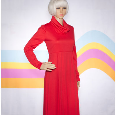 Vintage 1970s Red Maxi Dress with Cowl Neck