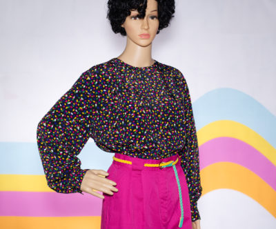 Vintage 1980s Black Colorful Blouse