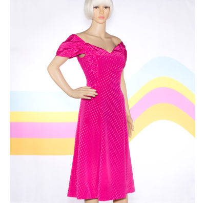 Vintage 1980s Hot Pink Off the Shoulder Dress