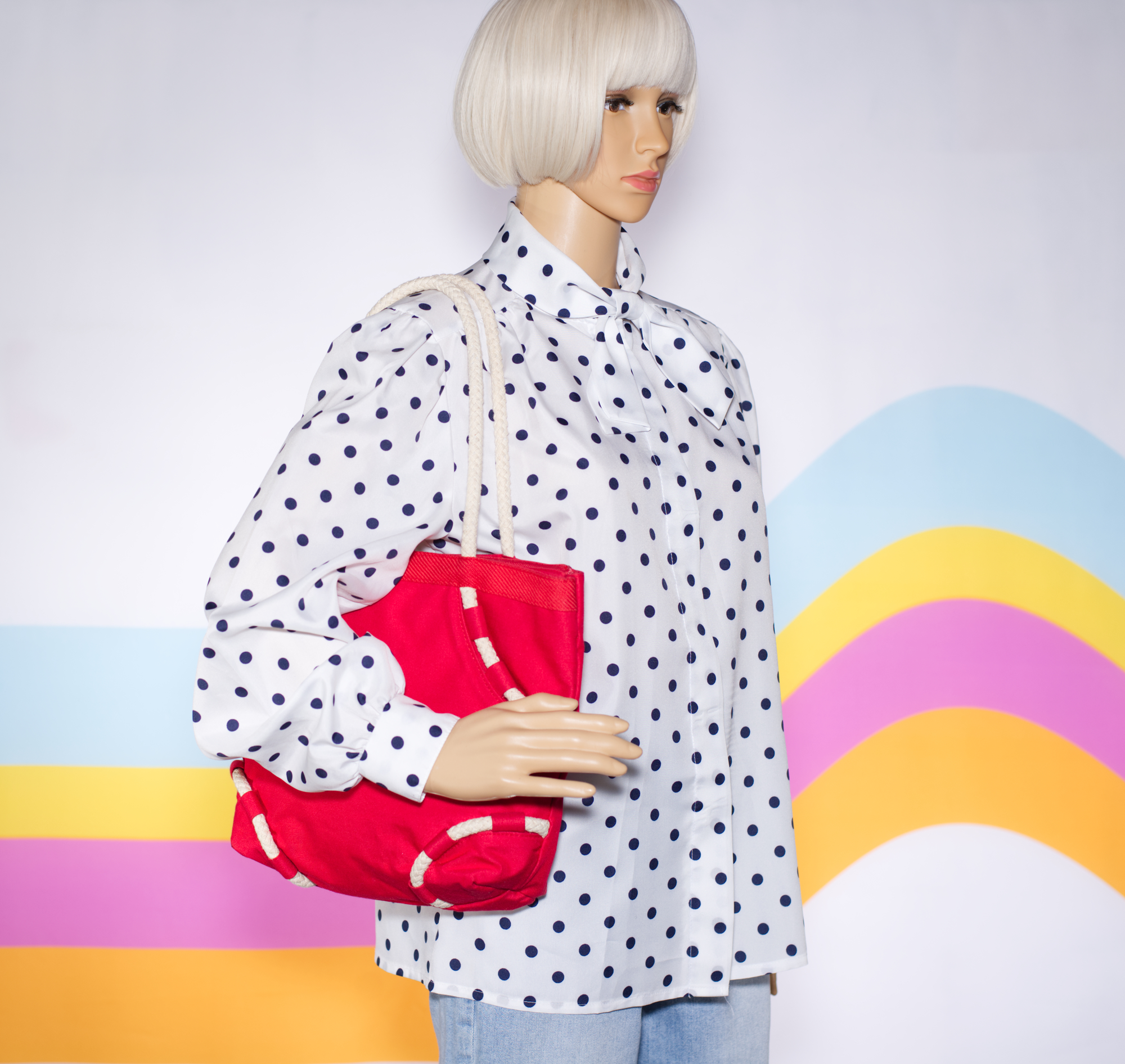 Vintage 1980s Red Bag with Rope Handles - Image 4