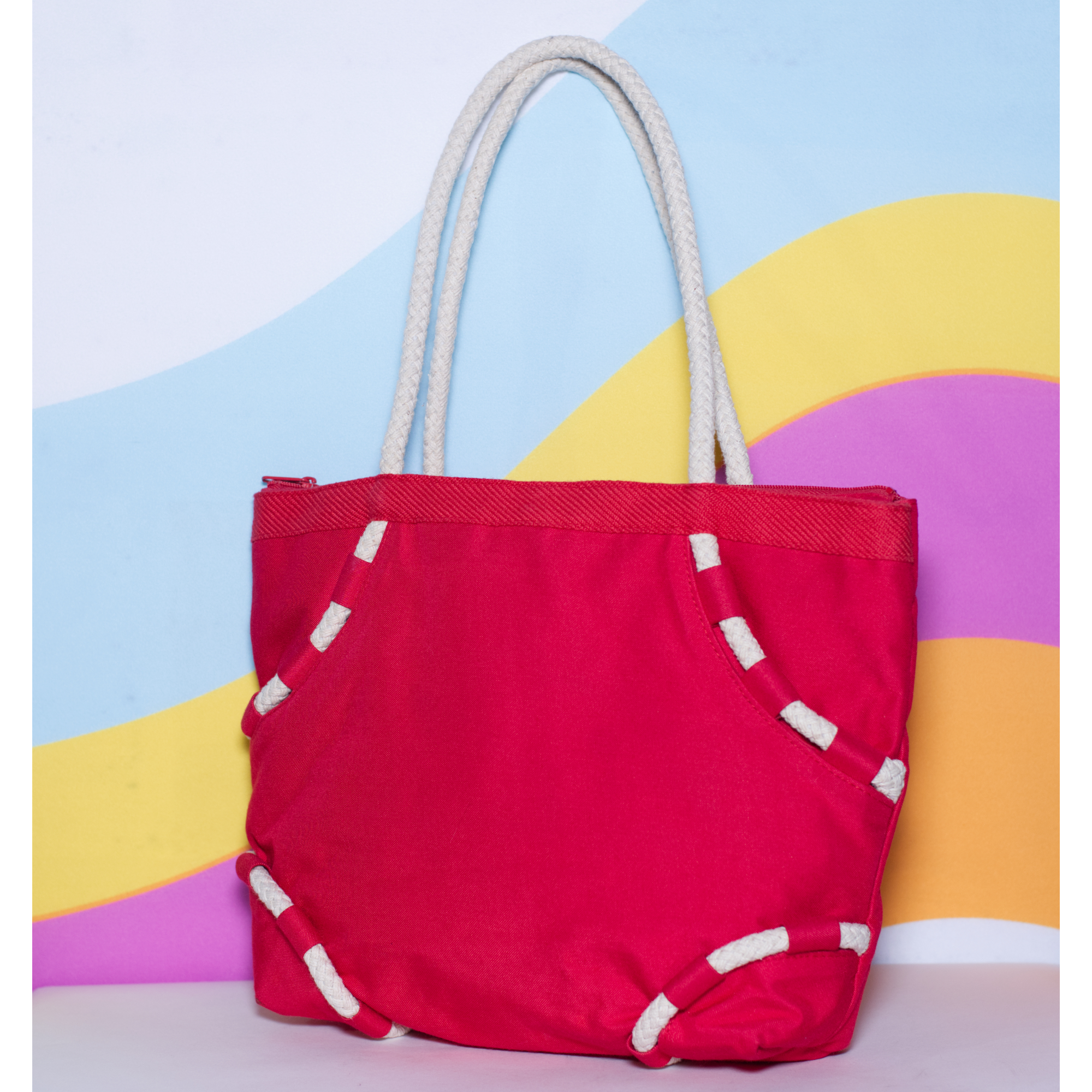 Vintage 1980s Red Bag with Rope Handles