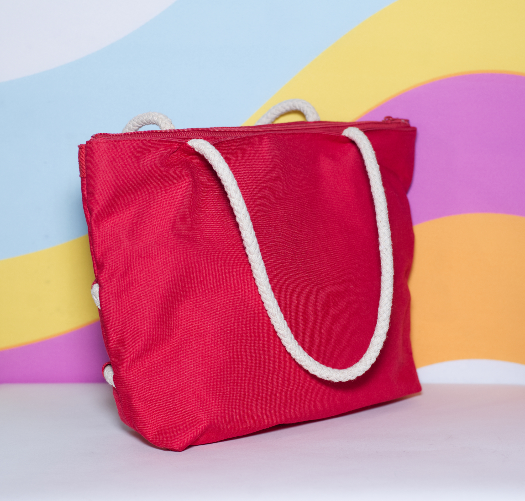 Vintage 1980s Red Bag with Rope Handles - Image 3