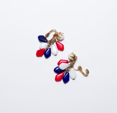 Vintage 1960s Red White Blue Dangle Clip Earrings