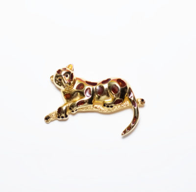 Vintage Leopard Brooch with Brown Enamel Spots