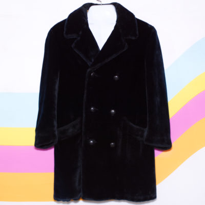 Vintage 1960s Mens Black Faux Fur Coat