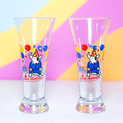 Vintage 1980s Spuds Mackenzie Pilsner Glasses Set of 2