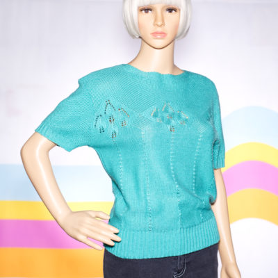 Vintage 1980s Turquoise Short Sleeved Sweater