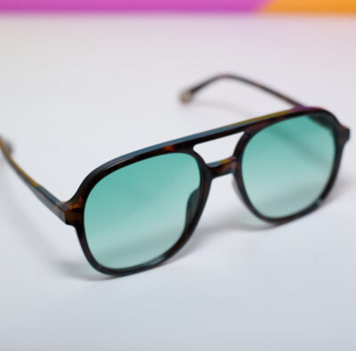 Blue/Green Lens Aviator Double Bridge Sunglasses