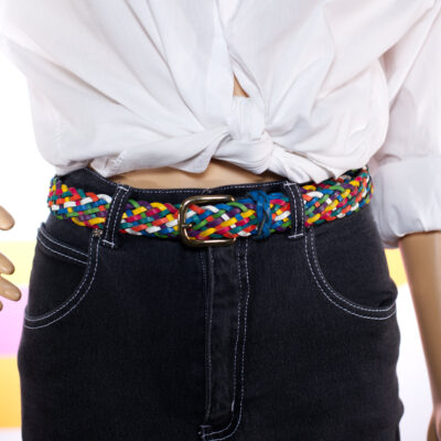 Vintage 1980s Colorful Braided Leather Belt