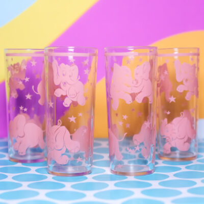 Vintage 1950s Hazel Atlas Pink Elephant Highball Glasses