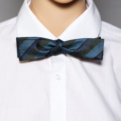 Vintage 50s/60s Silk Skinny Bow Tie - Blue Green Stripe