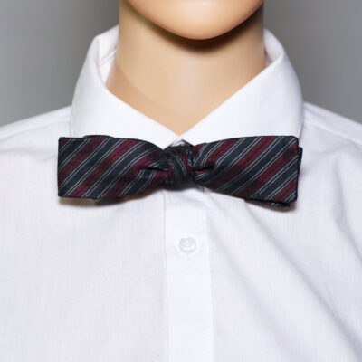 Vintage 50s/60s Silk Skinny Bow Tie - Red Black Stripe