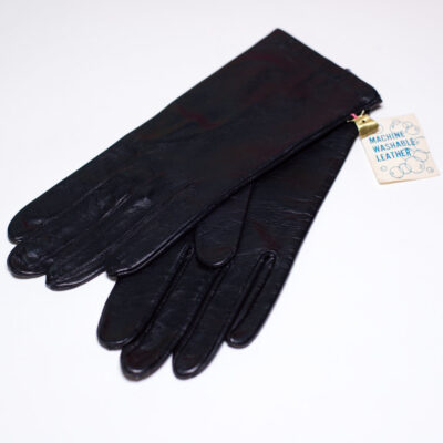 Vintage 1960s New Old Stock Black Leather Gloves