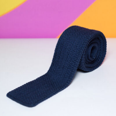 Vintage 1980s Navy Blue Knit Flat Necktie | Cottonit by Rooster