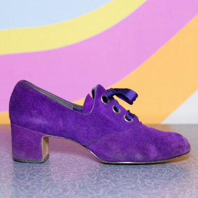 Vintage 1960s Purple Suede Block Heel Shoes | Size 9