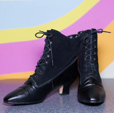 Vintage 1980s Black Granny Boots | Size 8