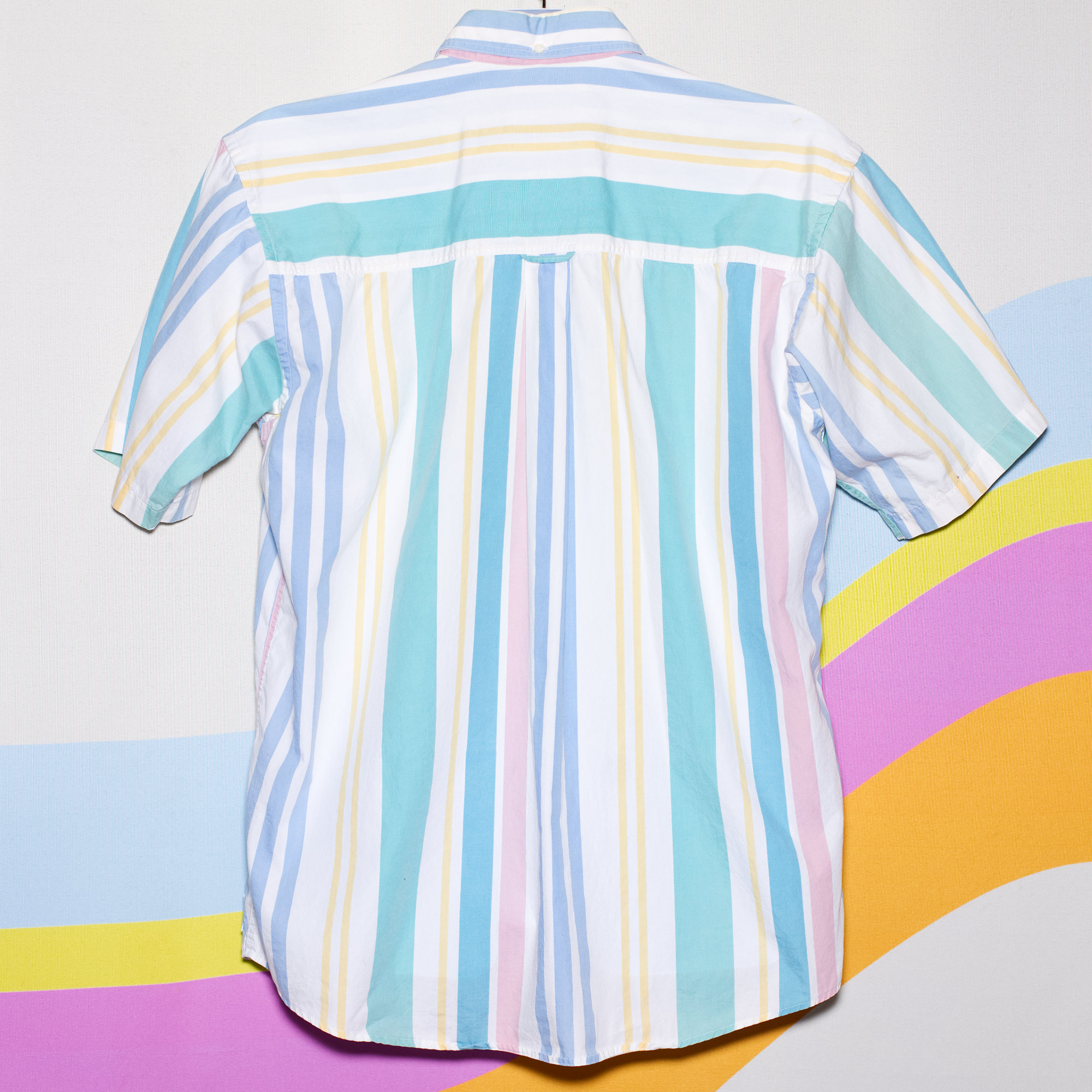 Vintage 1980s Mens Pastel Stripe Button-Up Shirt - Image 2