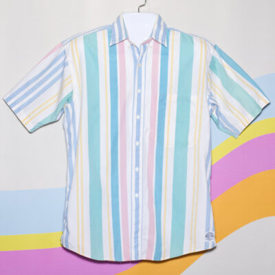 Vintage 1980s Mens Pastel Stripe Button-Up Shirt