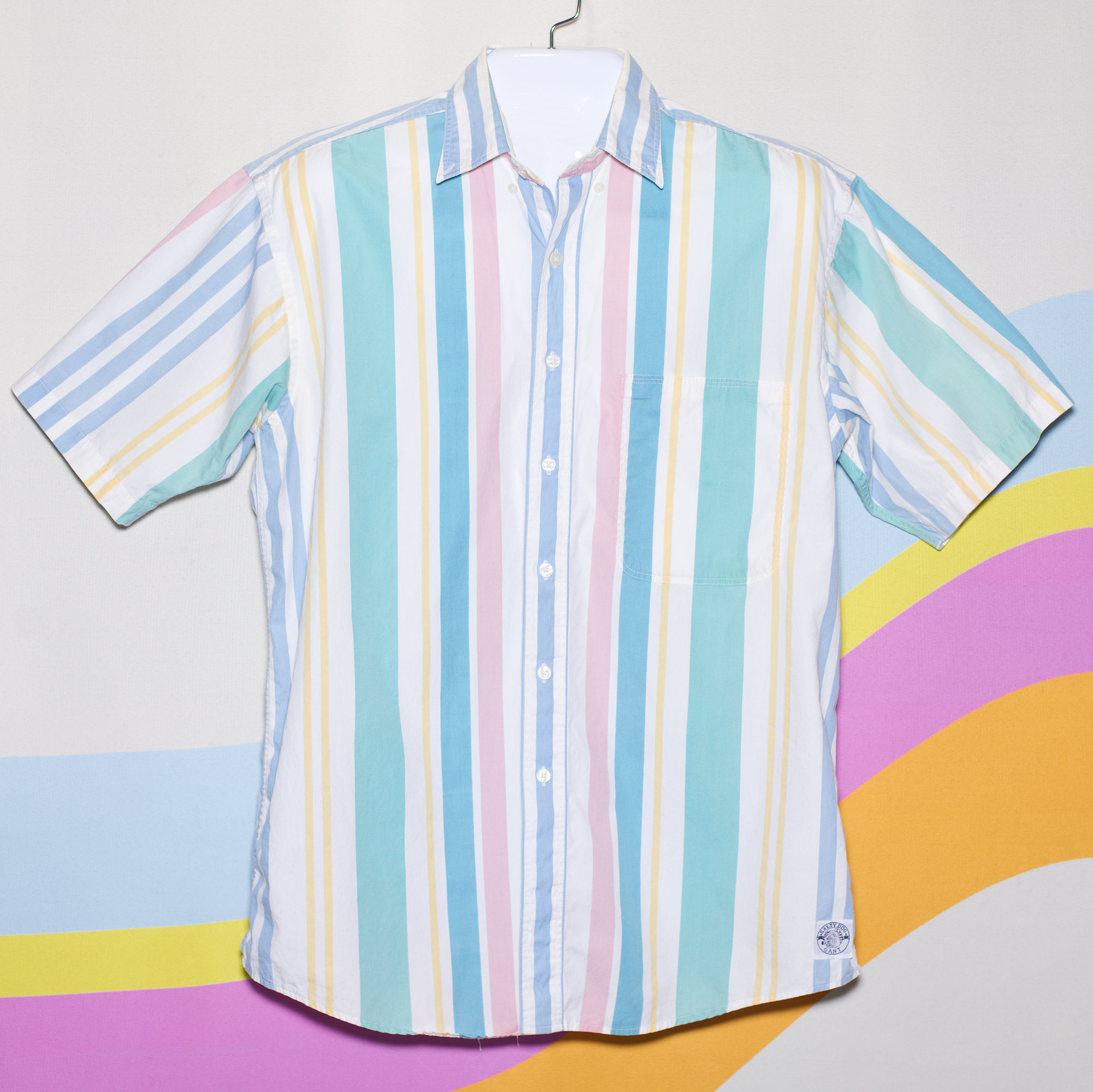 Vintage 1980s Mens Pastel Stripe Button-Up Shirt