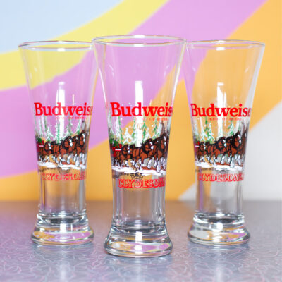 Vintage 1992 Budweiser Clydesdale Holiday Pilsner Glasses