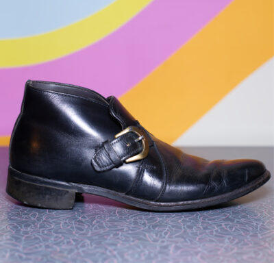 Vintage Men's Black Monk Strap Low Ankle Boot Shoes | Size 10