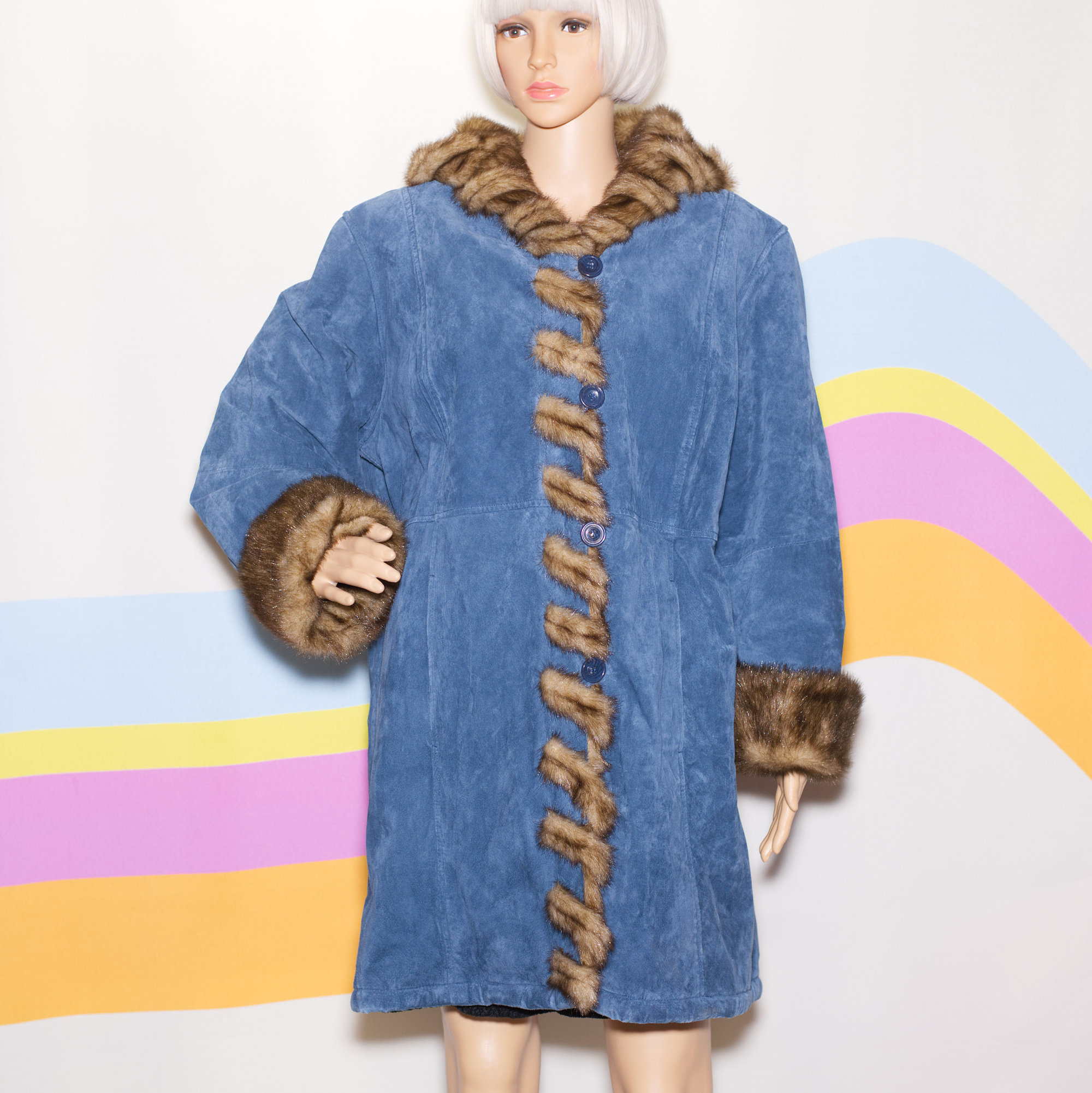 Vintage Blue Suede and Faux Fur Coat by Dennis Basso