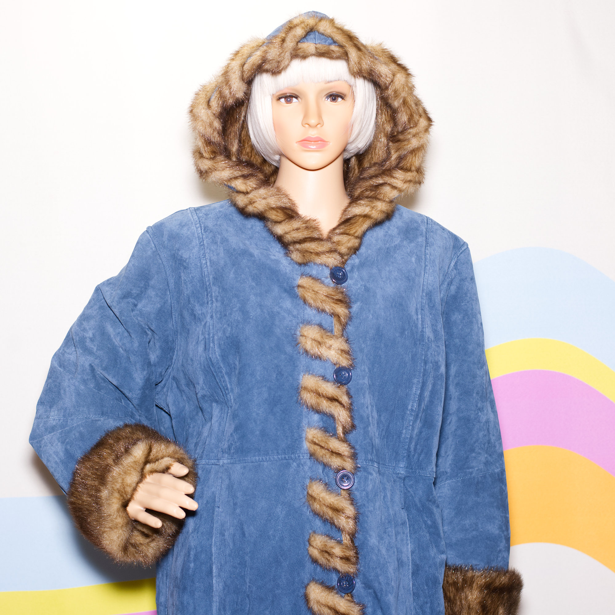 Vintage Blue Suede and Faux Fur Coat by Dennis Basso - Image 2