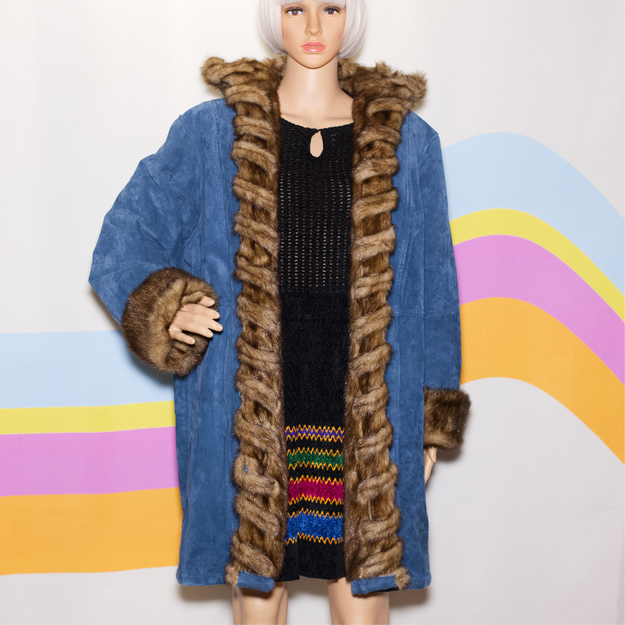 Vintage Blue Suede and Faux Fur Coat by Dennis Basso - Image 3